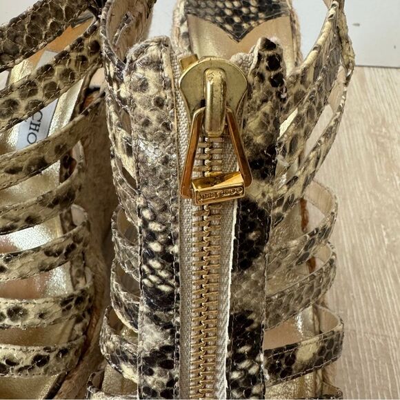 Jimmy Choo Two Tone Embossed Snakeskin Zip Detail Strappy Espadrille Wedge Sz 39 - Picture 7 of 11